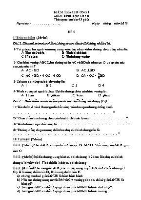 Ma trận và Đề kiểm tra Chương I môn Hình học Lớp 8 - Đề 5 - Năm học 2019-2020 (Có đáp án)